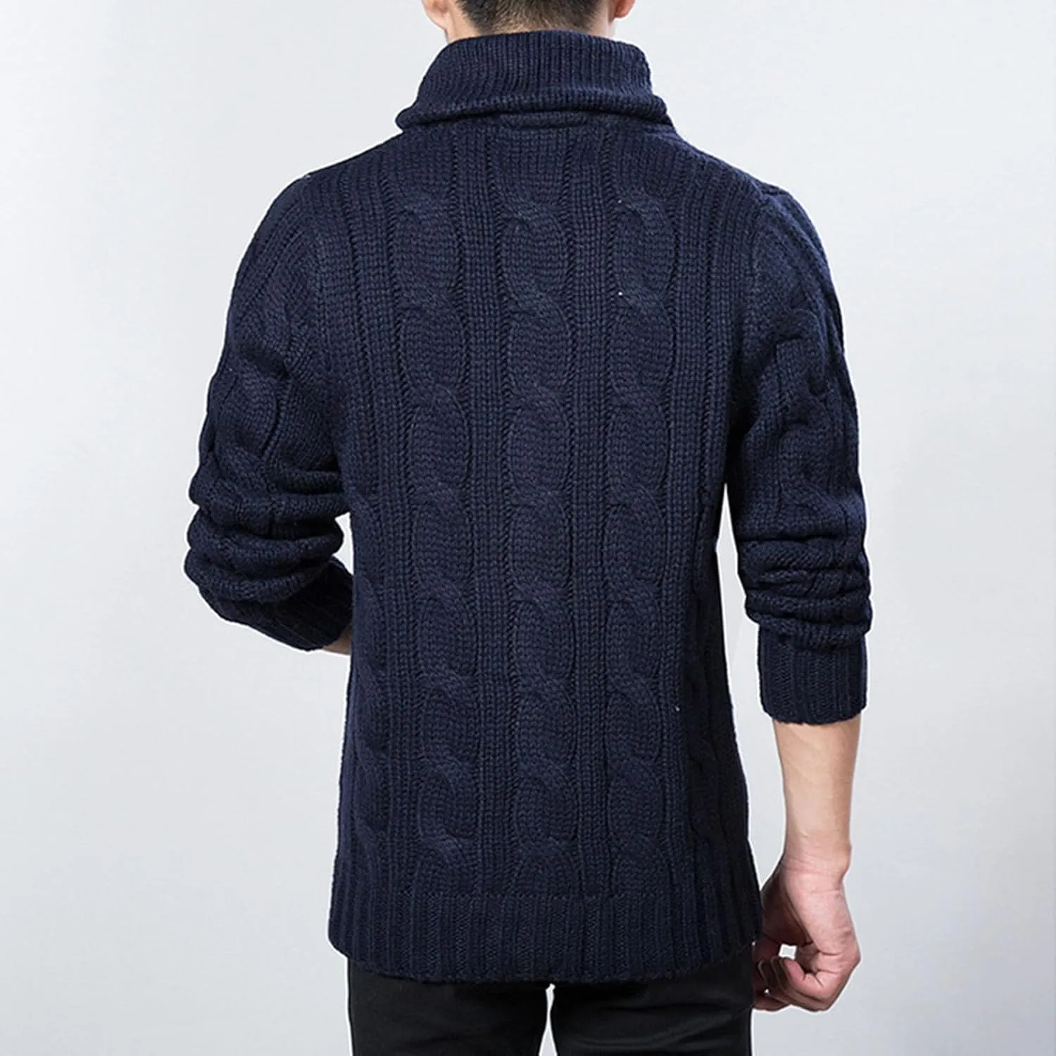 Men Shawl Collar Cardigan Sweater Casual Button Down Open Front Knitwear Loose Cable Knitted Ribbed Jacket Outwear