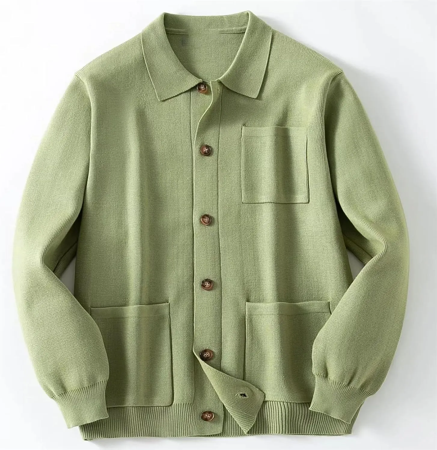 Men Winter Cardigan Sweater Fashion Solid Knitwear Long Sleeve Lapel Button Down Knitted Coat Male Tops