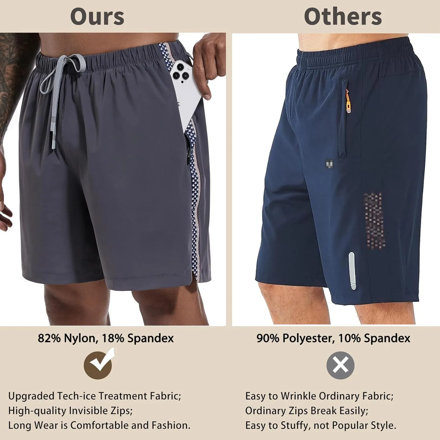 Men's Athletic Running Workout Shorts 7" Quick Dry Casual Sports Gym Exercise Shorts with Inner Pockets M-3XL