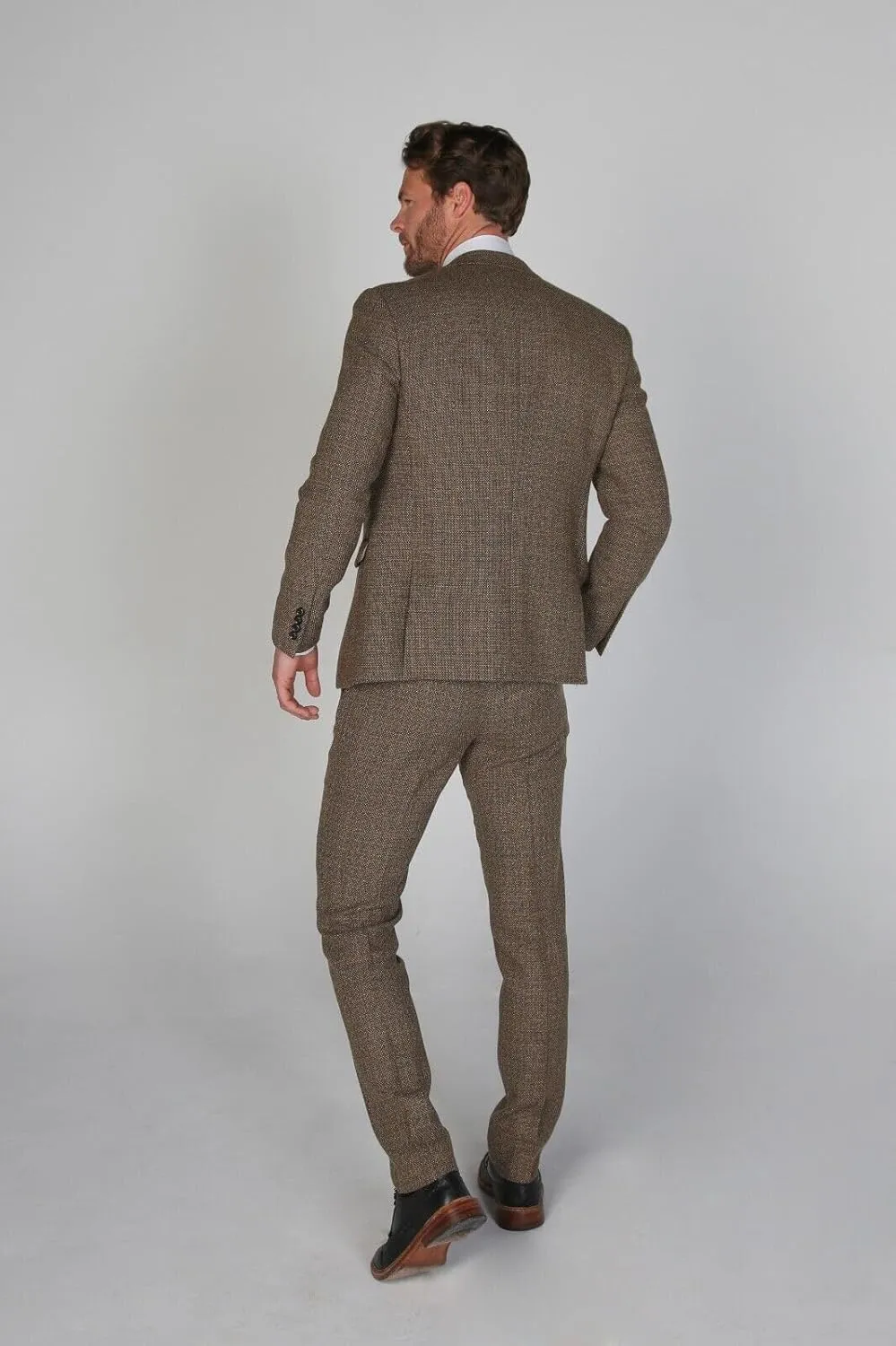 Mens Boys Tweed Textured Retro Suit Tailored Fit 3 Piece Wedding Outfit