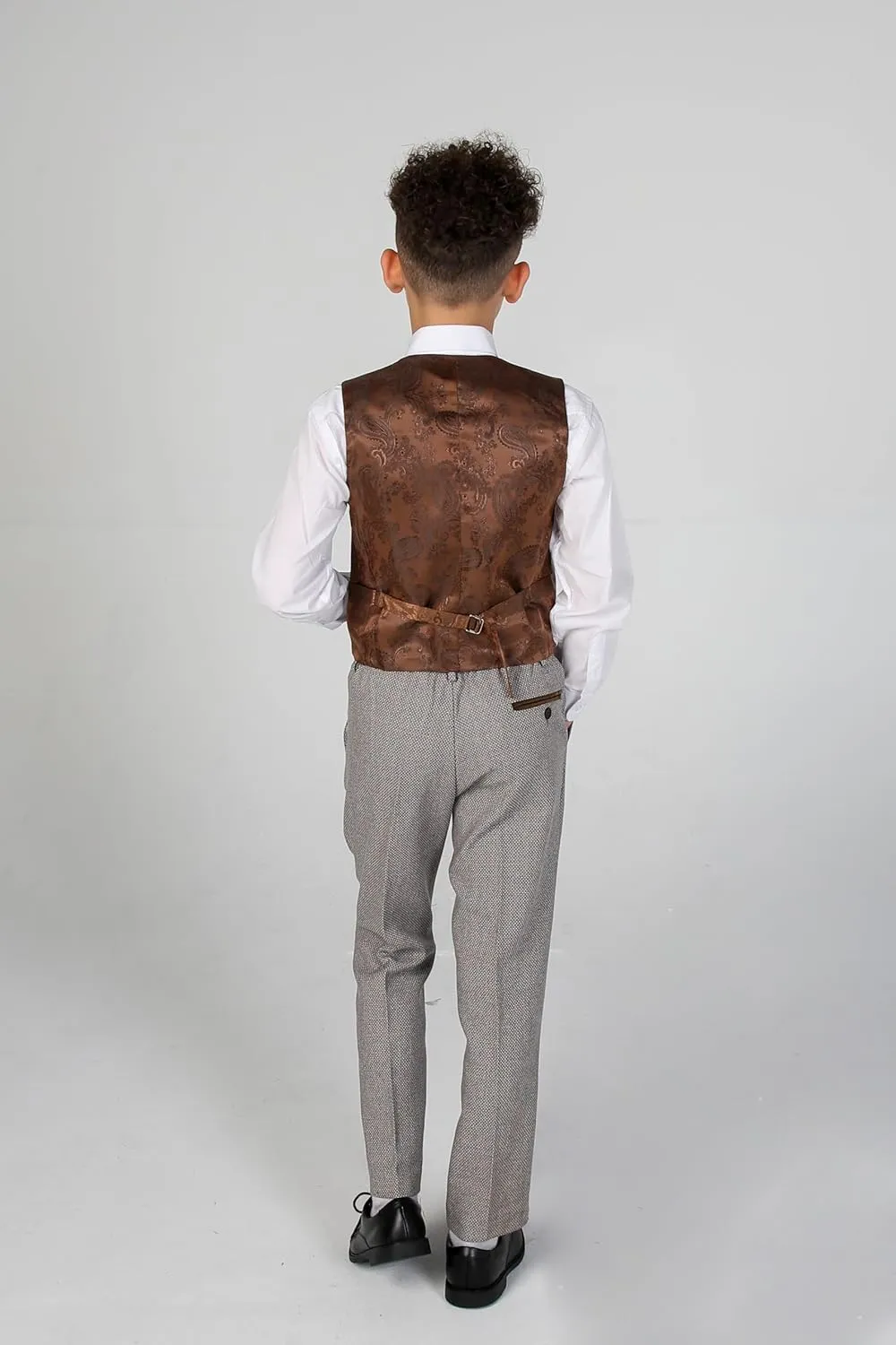 Mens Boys Tweed Textured Retro Suit Tailored Fit 3 Piece Wedding Outfit