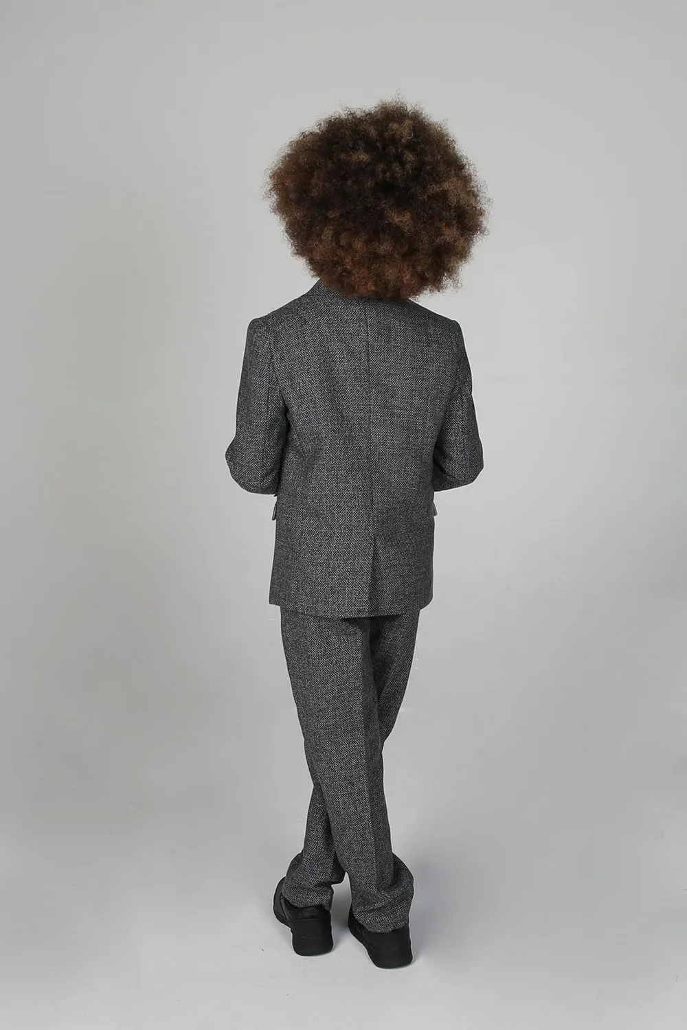 Mens Boys Tweed Textured Retro Suit Tailored Fit 3 Piece Wedding Outfit