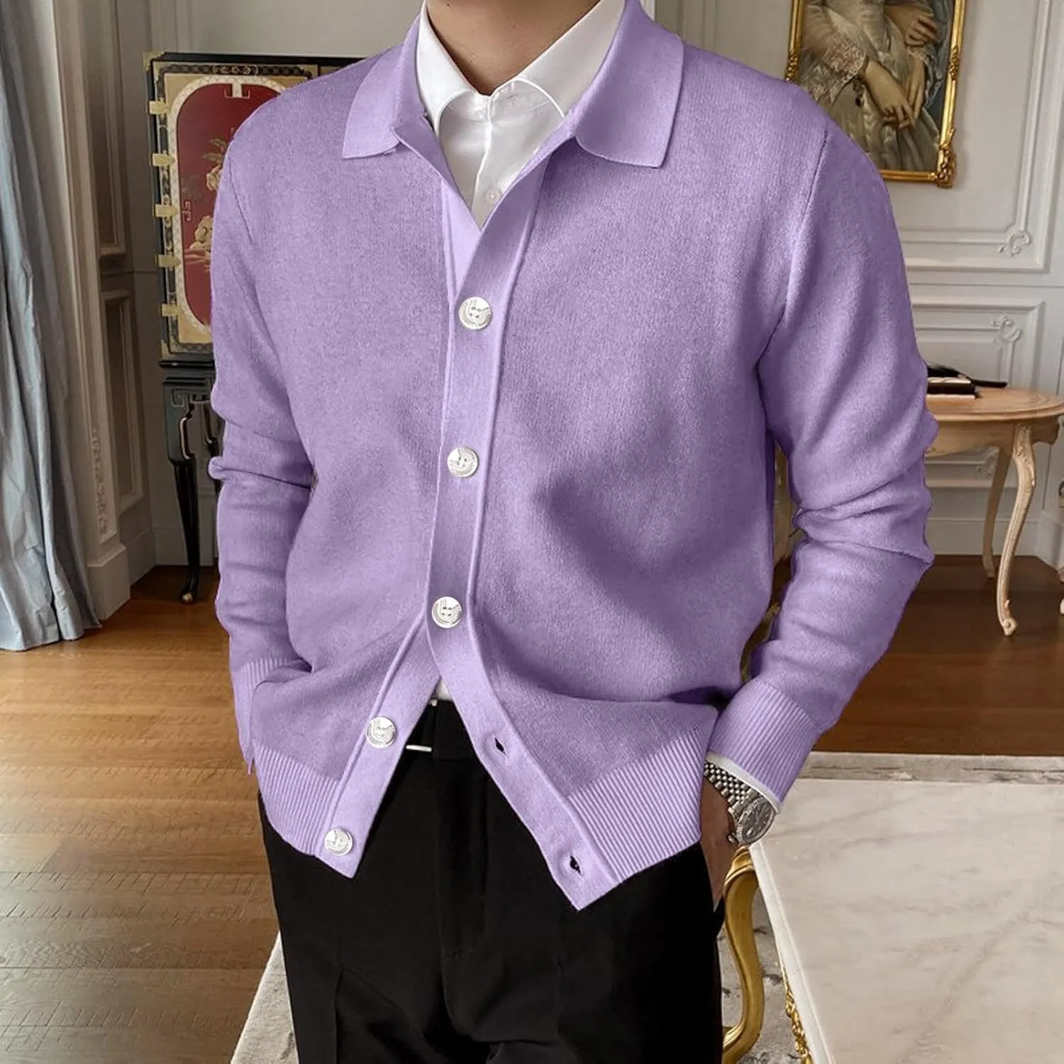Men's Cardigan Shirt Casual Lapel Collar Knitted Sweater Button Down Long Sleeve Coat Resist The Cold Versatile Jacket