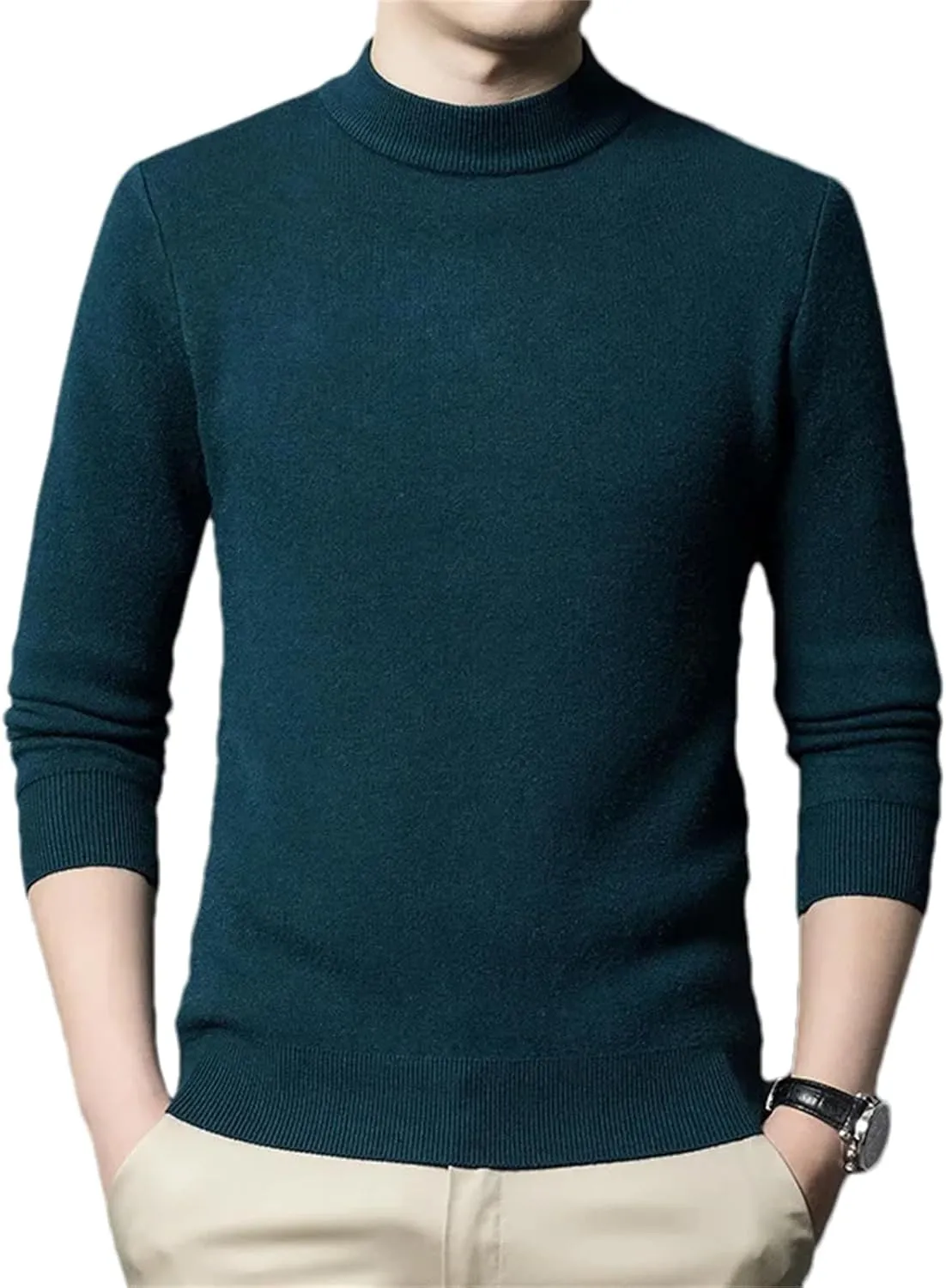 Men'S Cashmere Sweater Mock Neck Long Sleeve Sweater Knitted Pullover Slim Fit Warm Sweater