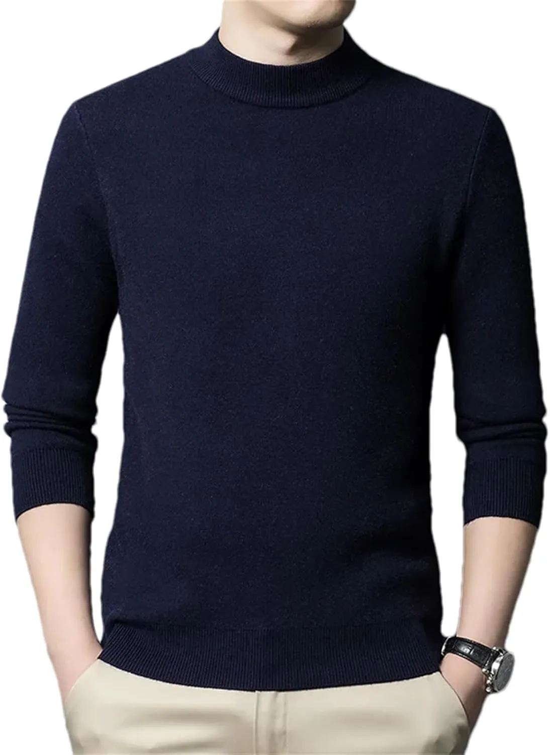 Men'S Cashmere Sweater Mock Neck Long Sleeve Sweater Knitted Pullover Slim Fit Warm Sweater