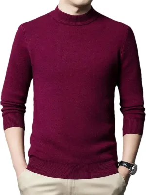 Men'S Cashmere Sweater Mock Neck Long Sleeve Sweater Knitted Pullover Slim Fit Warm Sweater