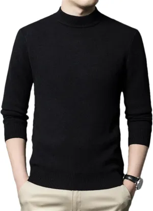 Men'S Cashmere Sweater Mock Neck Long Sleeve Sweater Knitted Pullover Slim Fit Warm Sweater