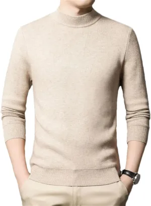 Men'S Cashmere Sweater Mock Neck Long Sleeve Sweater Knitted Pullover Slim Fit Warm Sweater