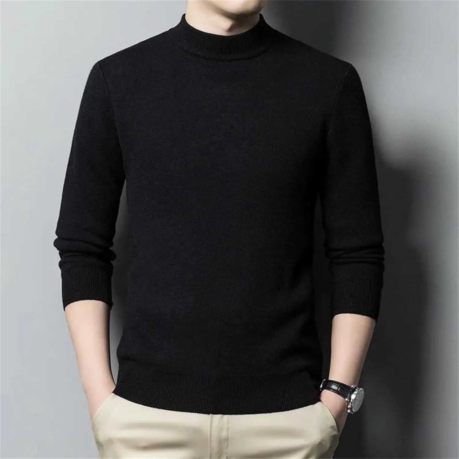 Men'S Cashmere Sweater Mock Neck Long Sleeve Sweater Knitted Pullover Slim Fit Warm Sweater