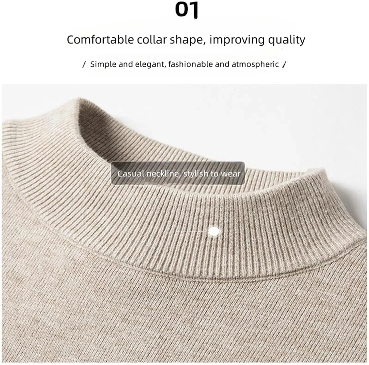 Men'S Cashmere Sweater Mock Neck Long Sleeve Sweater Knitted Pullover Slim Fit Warm Sweater