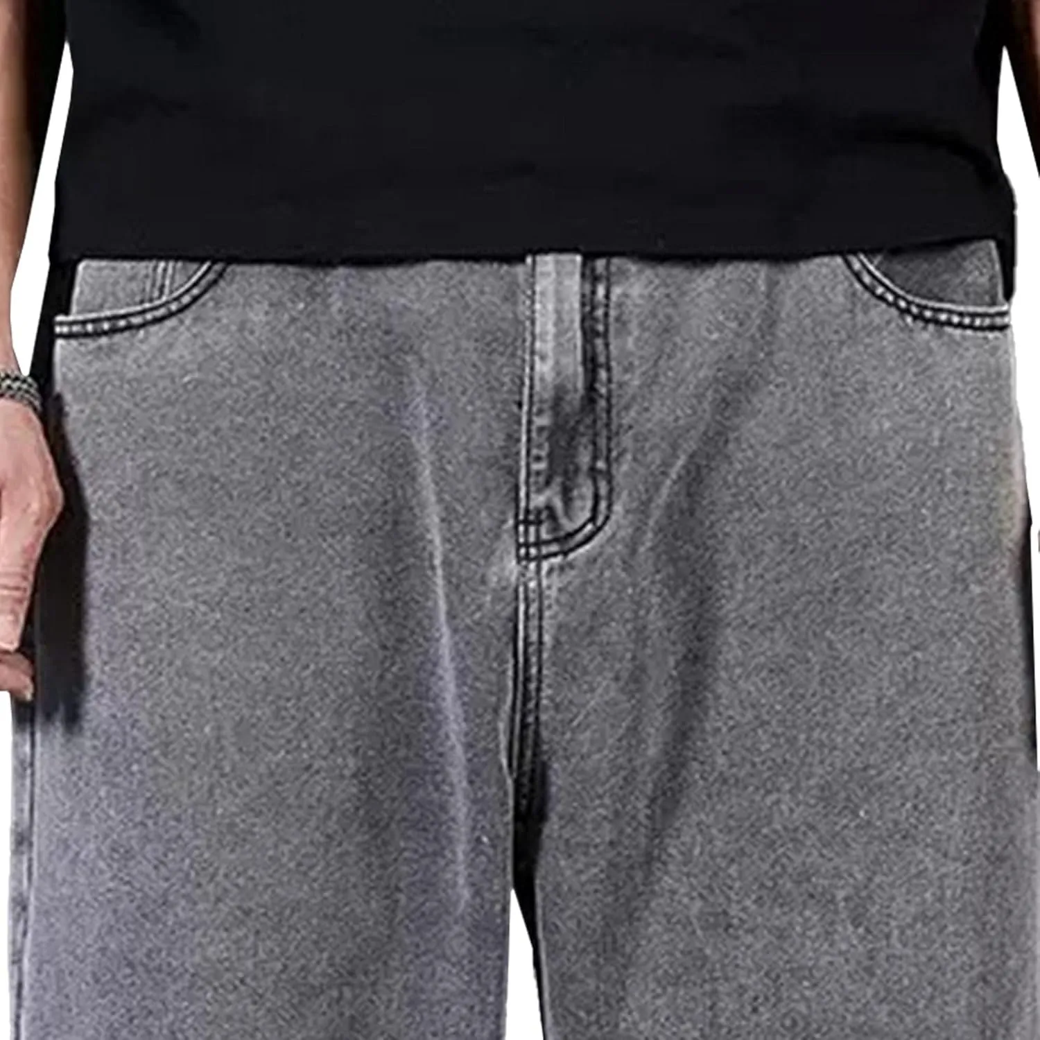 Mens Casual Loose Jeans Pant Baggy Streetwear Relax Fit Denim Pants Straight-Fit Wide Leg Hip Hop Jean