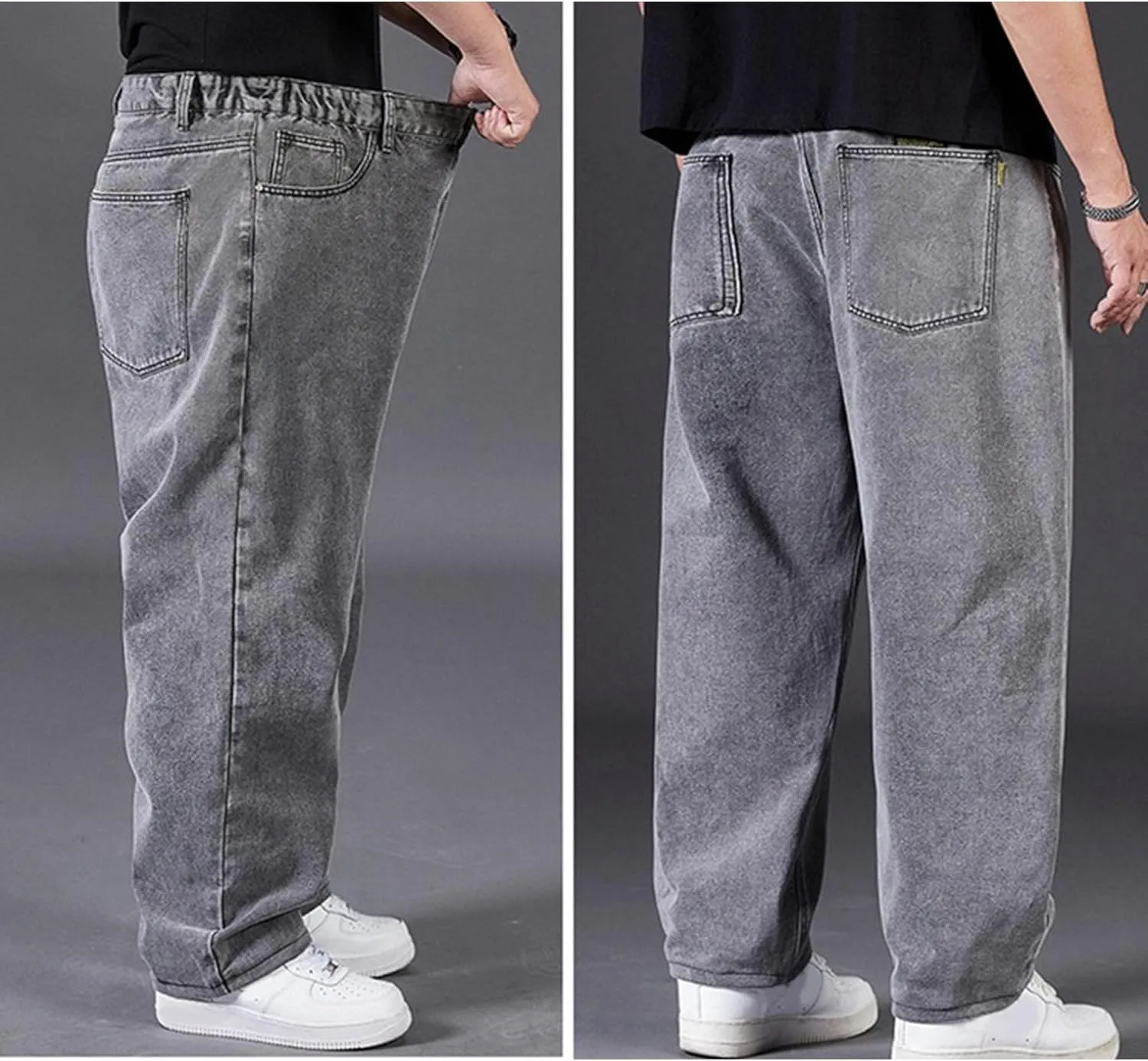 Mens Casual Loose Jeans Pant Baggy Streetwear Relax Fit Denim Pants Straight-Fit Wide Leg Hip Hop Jean