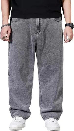 Mens Casual Loose Jeans Pant Baggy Streetwear Relax Fit Denim Pants Straight-Fit Wide Leg Hip Hop Jean