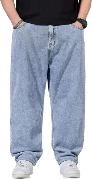 Mens Casual Loose Jeans Pant Baggy Streetwear Relax Fit Denim Pants Straight-Fit Wide Leg Hip Hop Jean