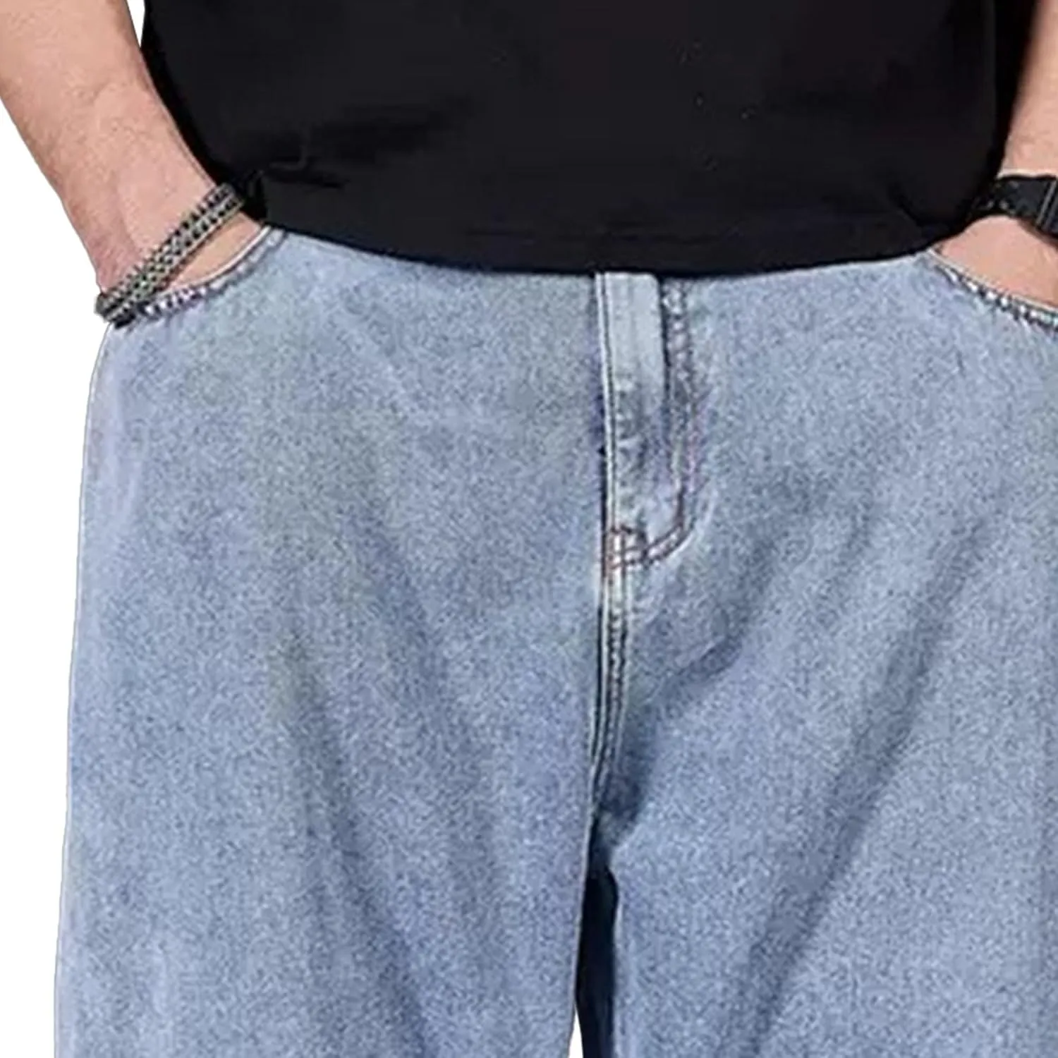 Mens Casual Loose Jeans Pant Baggy Streetwear Relax Fit Denim Pants Straight-Fit Wide Leg Hip Hop Jean