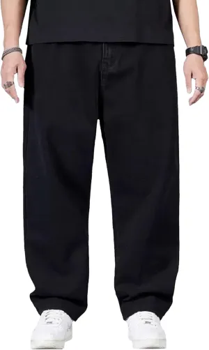 Mens Casual Loose Jeans Pant Baggy Streetwear Relax Fit Denim Pants Straight-Fit Wide Leg Hip Hop Jean