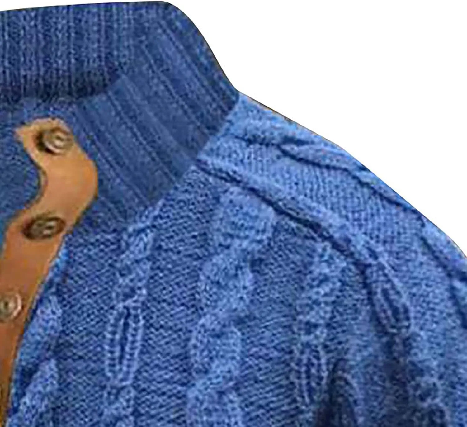 Mens Casual Twist Pattern Pullover Sweatshirts Long Sleeve Cable Knit Sweater Stand Collar Button Up Thermal Pullover