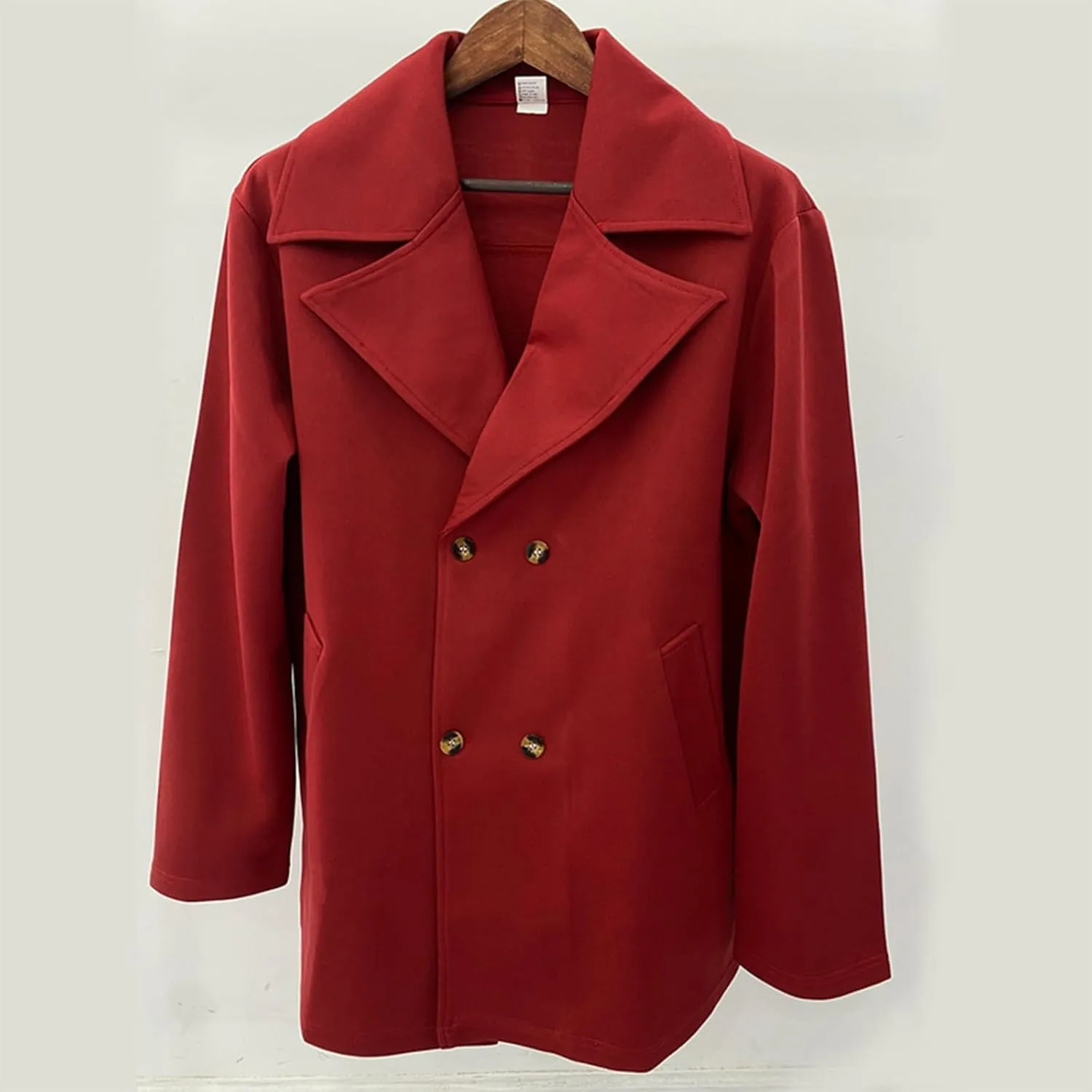 Men's Classic Notched Collar Double Breasted Wool Blend Pea Coat Winter Warm Trench Coats Business Windbreaker Jacket