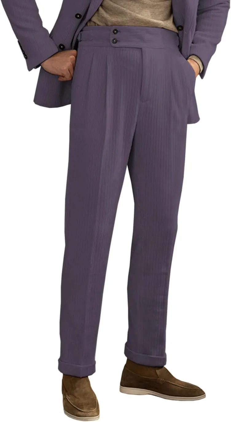 Men's Corduroy Pant Straight Fit Flat-Front Business Suit Pants
