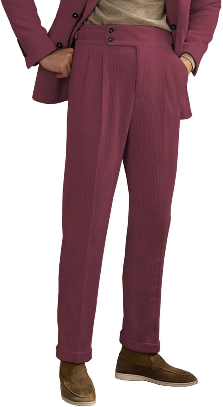 Men's Corduroy Pant Straight Fit Flat-Front Business Suit Pants