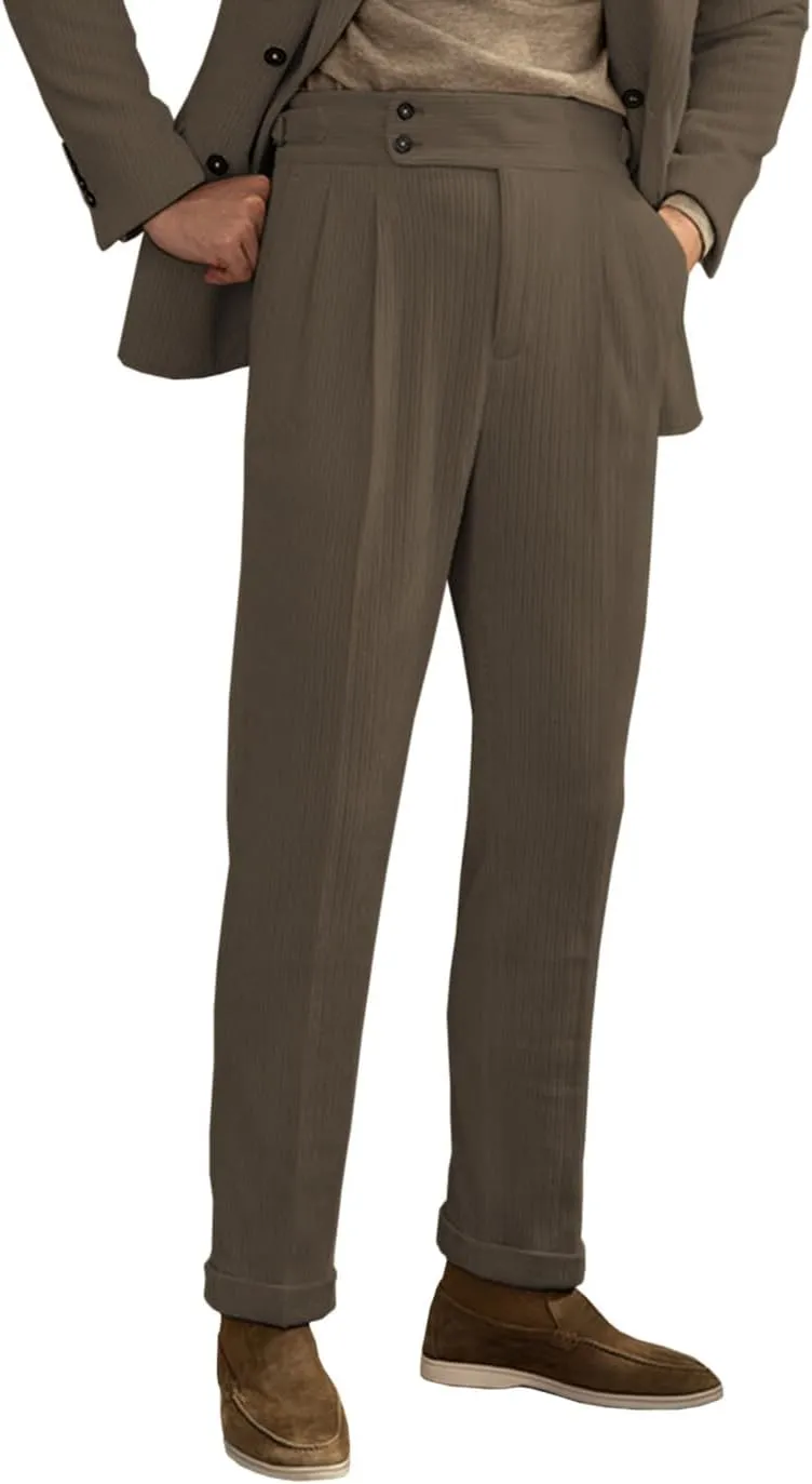 Men's Corduroy Pant Straight Fit Flat-Front Business Suit Pants