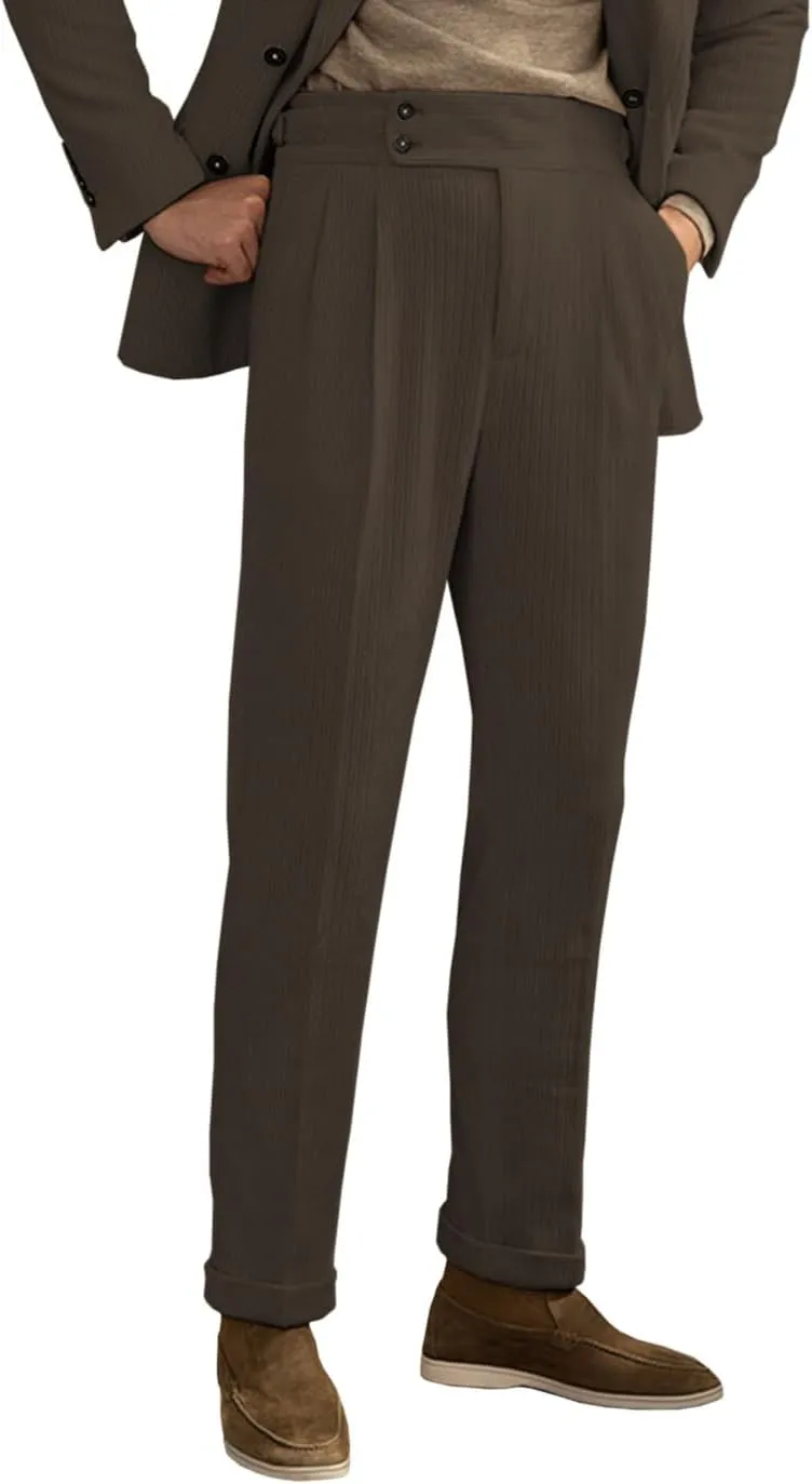 Men's Corduroy Pant Straight Fit Flat-Front Business Suit Pants