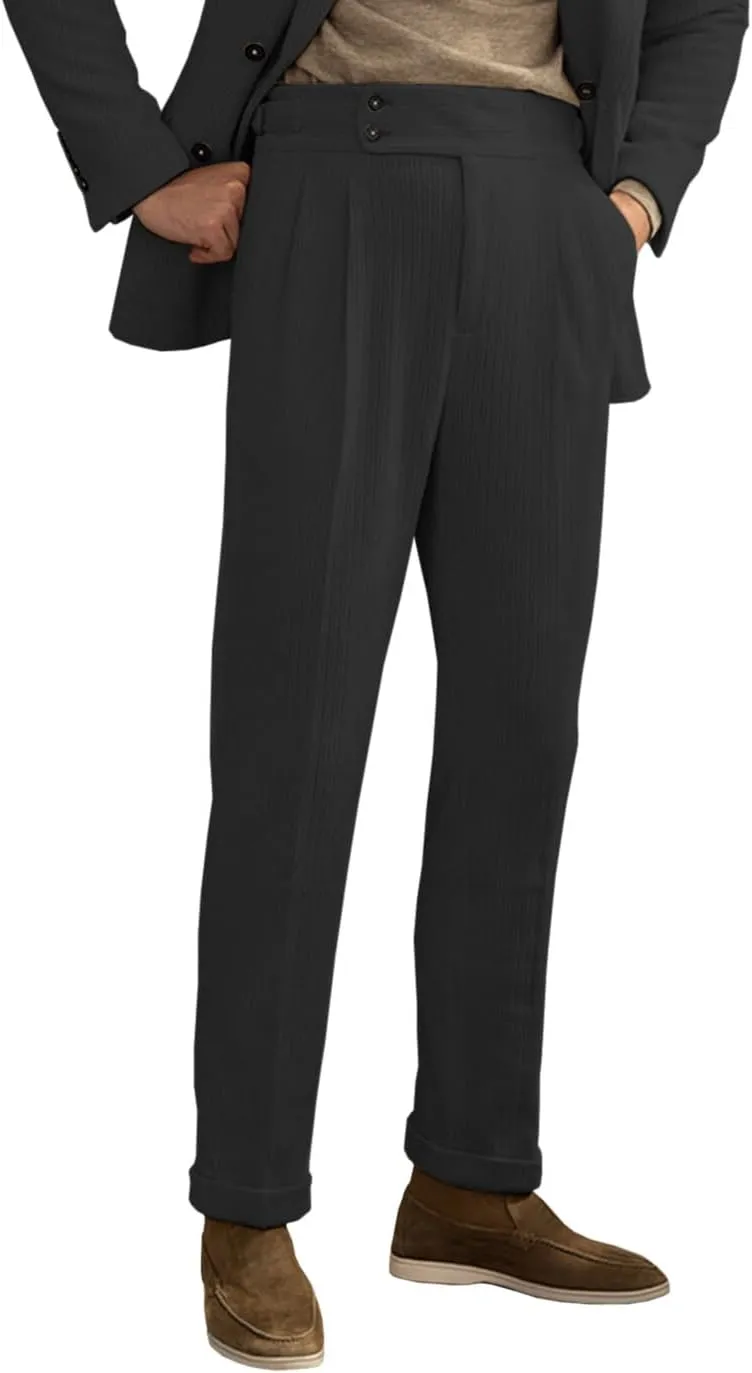 Men's Corduroy Pant Straight Fit Flat-Front Business Suit Pants