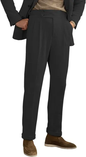 Men's Corduroy Pant Straight Fit Flat-Front Business Suit Pants