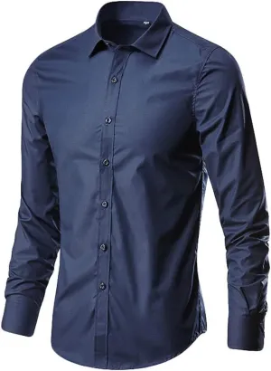 Mens Dress Shirts Long Sleeve Performance Quick Dry Stretch Untucked Casual Button Down Shirt Business Work Shirts