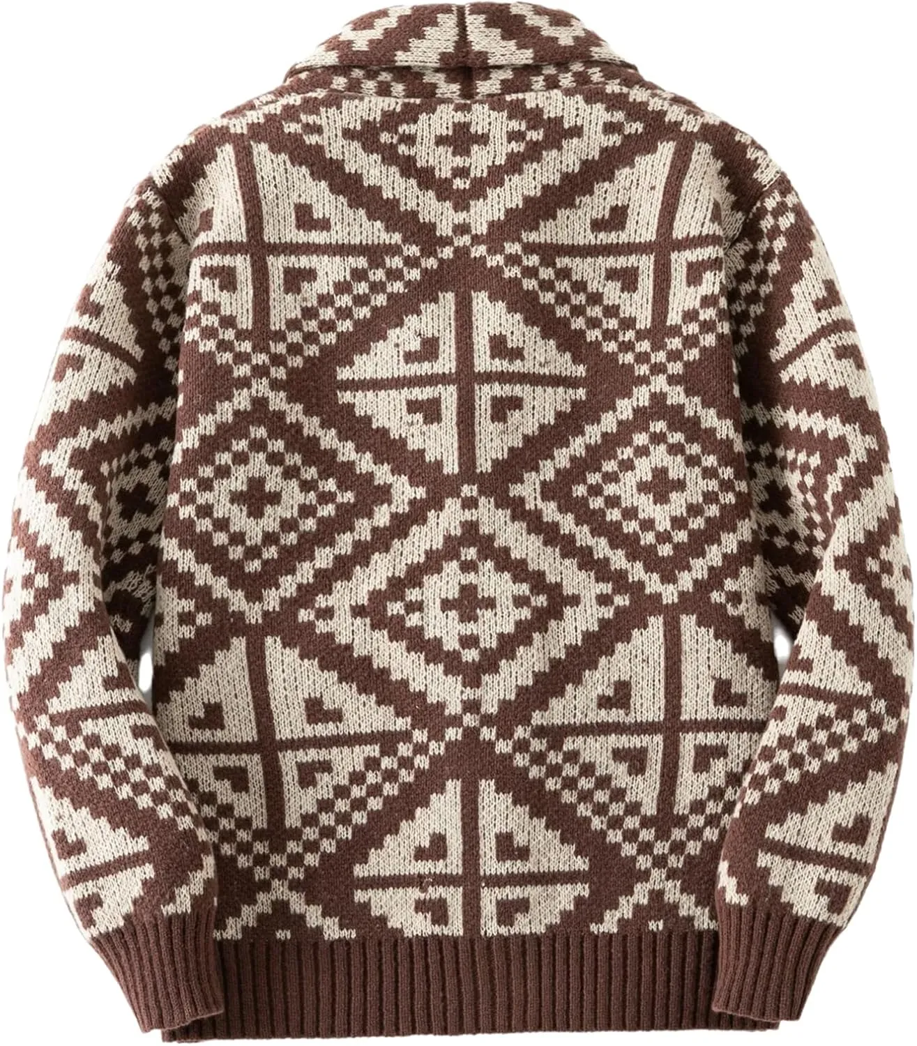 Men's Geometric Printed Chunky Knit Cardigan Sweater Long Sleeve Button Down Shawl Lapel Sweater Coats