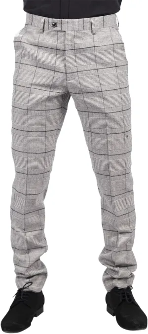 Mens Grey Check Black Tweed Trousers Vintage Classic 1920s Wedding Tailored Fit