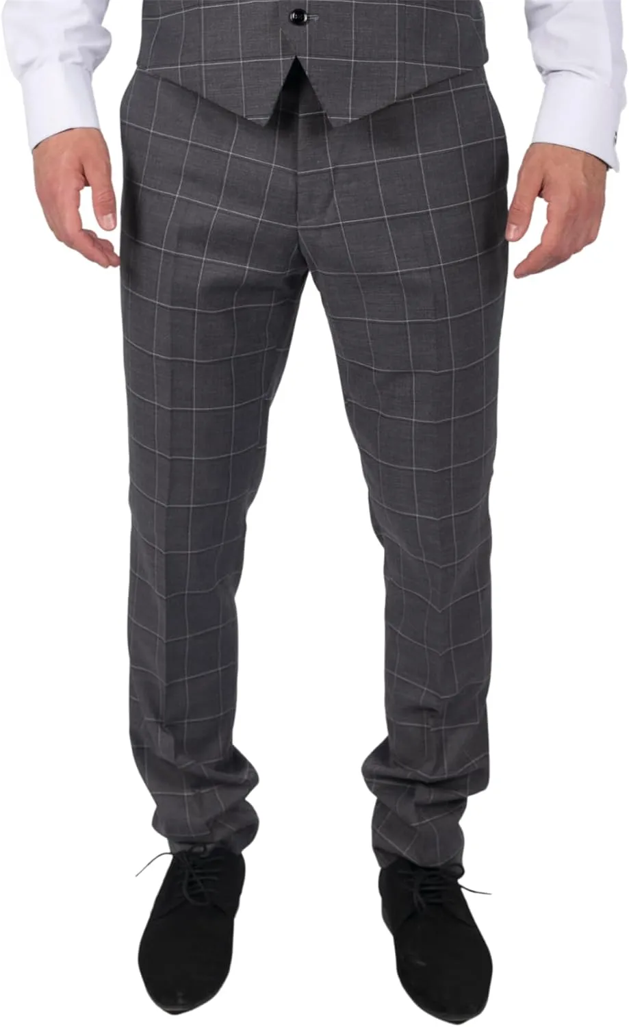Mens Grey Check Trousers Vintage Retro Smart Wedding Classic Tailored Fit Light