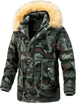Mens Heavyweight Hooded Parka Jackets Thicken Winter Warm Military Coats Berber Fleece Lined Travel Puffer Jackets