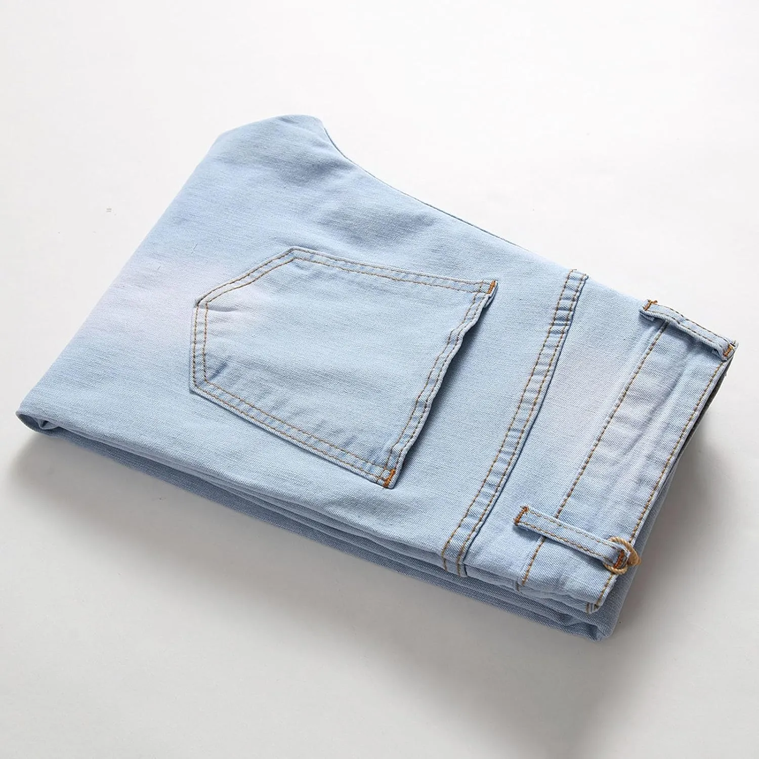 Mens Jeans Solid Regular Fit Mid Rise Straight Leg Elastic Waist Casual Trousers Work Denim Pants
