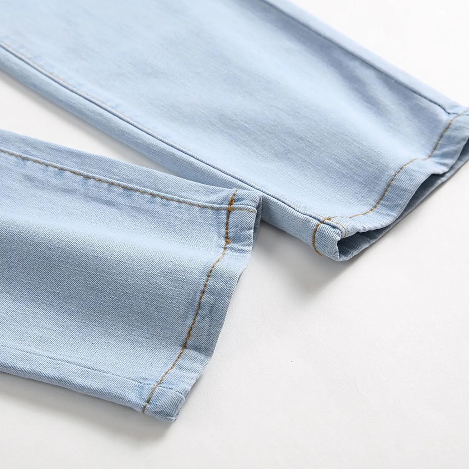 Mens Jeans Solid Regular Fit Mid Rise Straight Leg Elastic Waist Casual Trousers Work Denim Pants