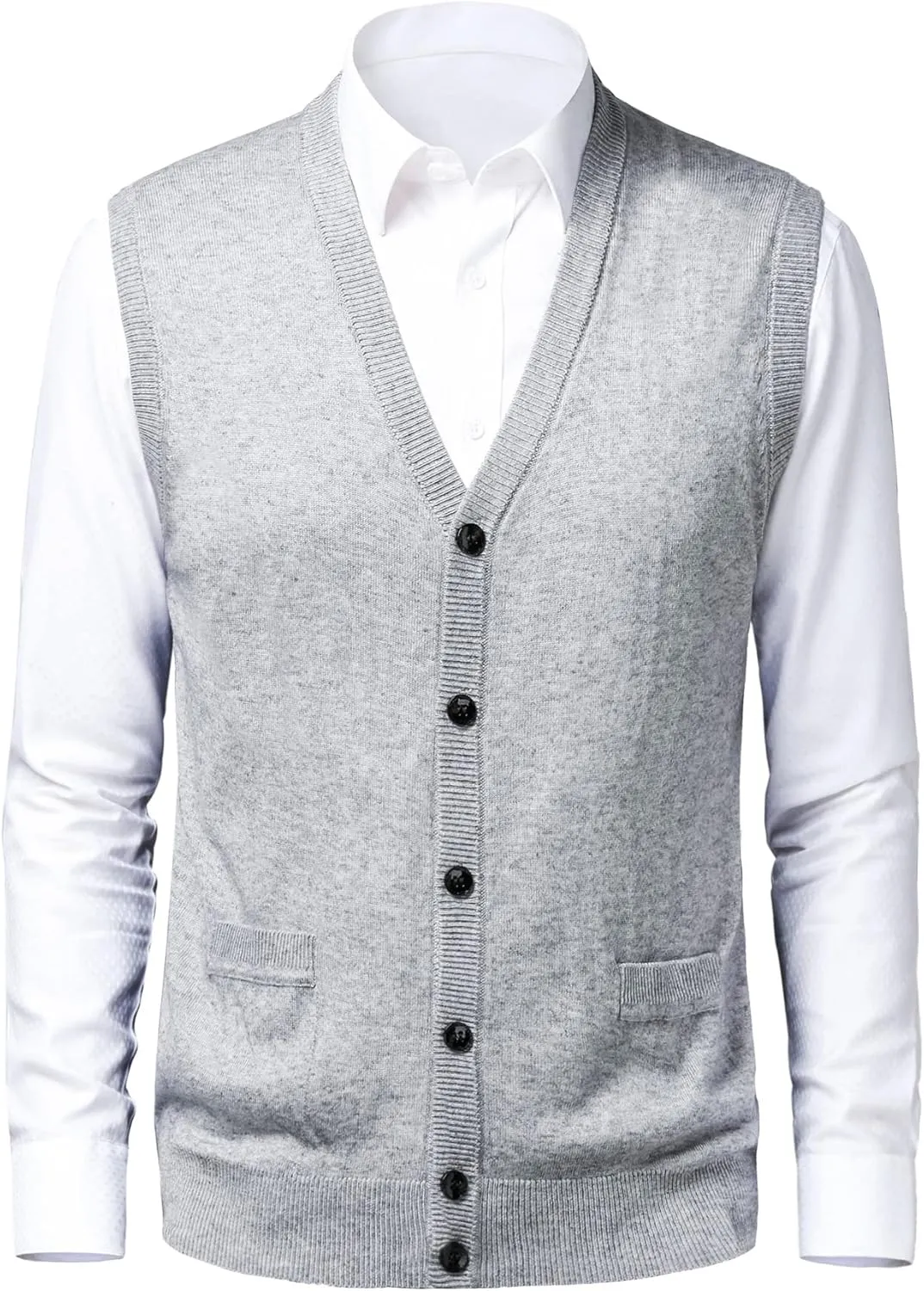 Mens Knitted Sweater Vest Full Front Button Closure Classic V-Neck Wool Sleeveless Cardigan Gentleman Knitwear Winter