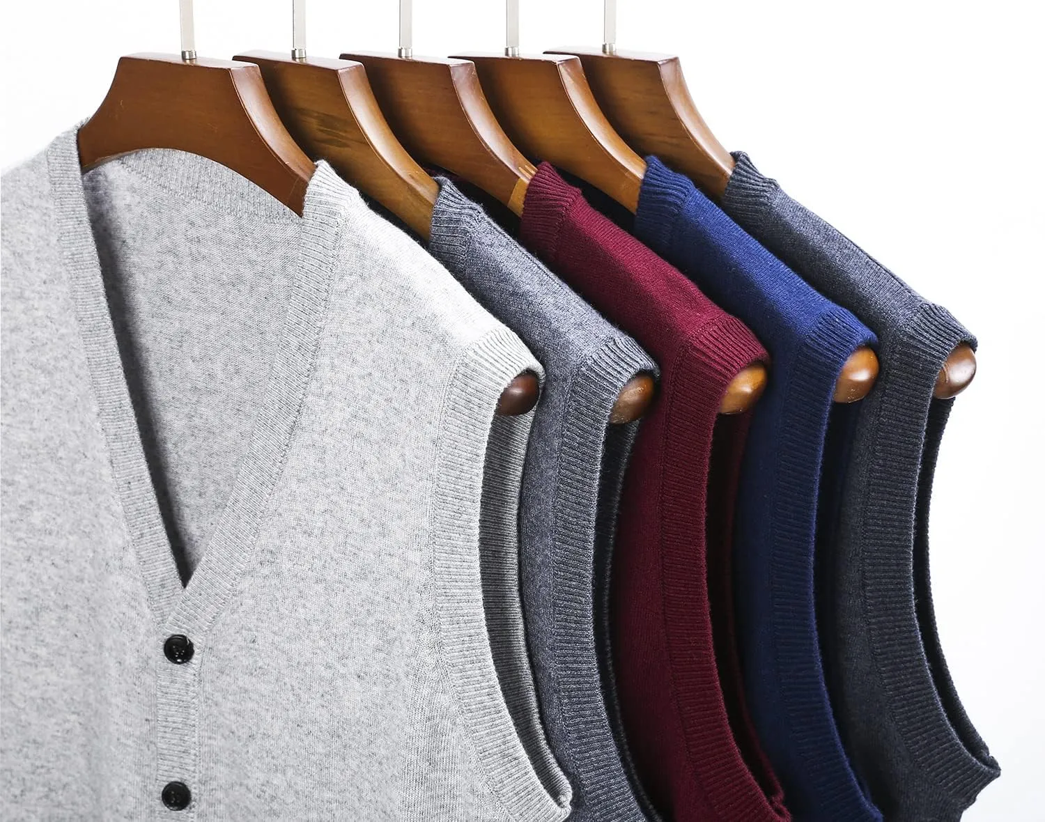 Mens Knitted Sweater Vest Full Front Button Closure Classic V-Neck Wool Sleeveless Cardigan Gentleman Knitwear Winter