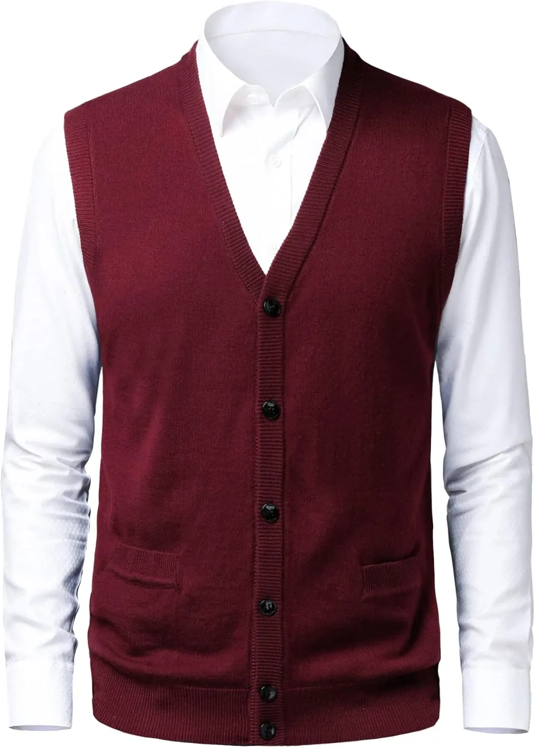 Mens Knitted Sweater Vest Full Front Button Closure Classic V-Neck Wool Sleeveless Cardigan Gentleman Knitwear Winter
