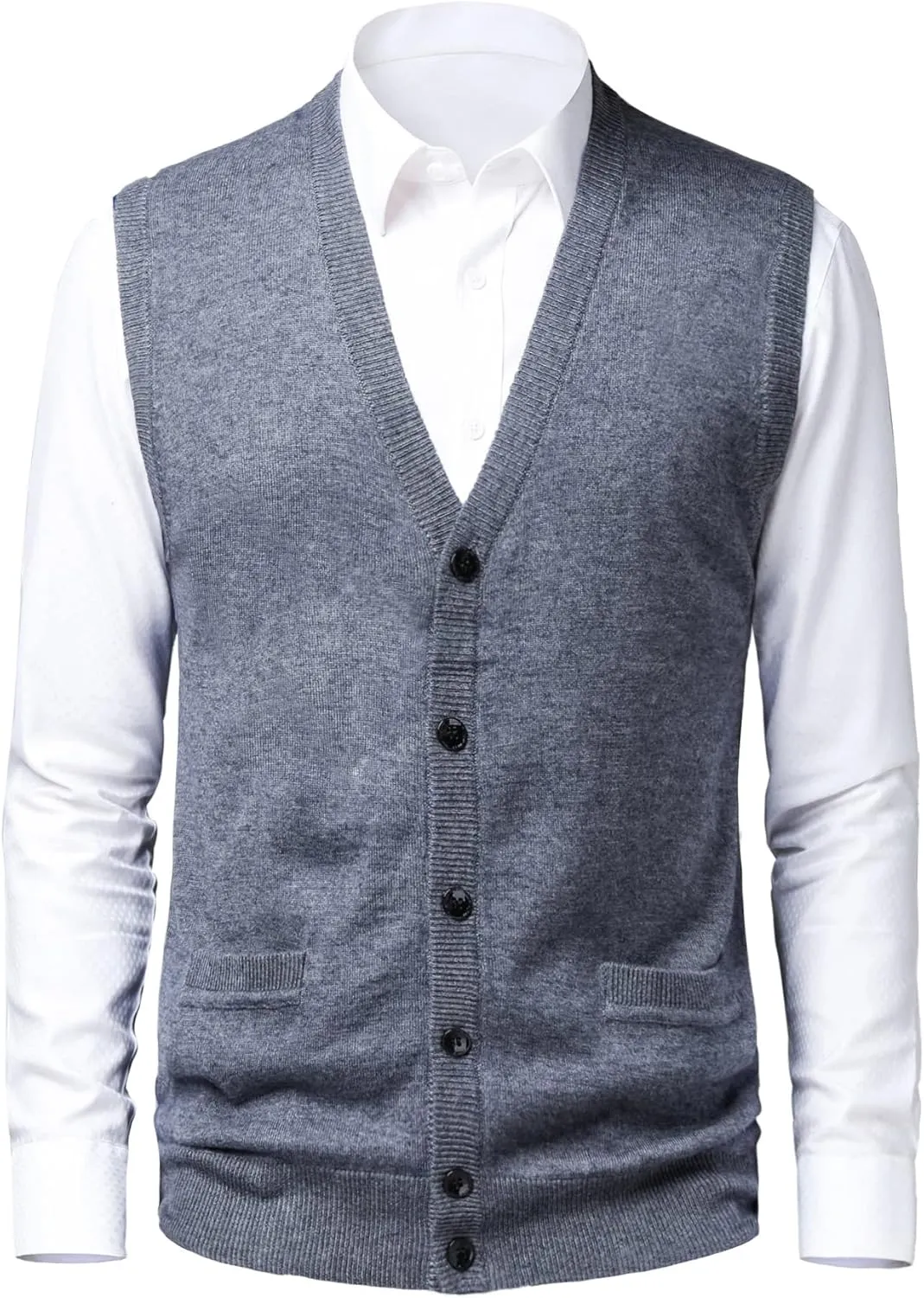 Mens Knitted Sweater Vest Full Front Button Closure Classic V-Neck Wool Sleeveless Cardigan Gentleman Knitwear Winter