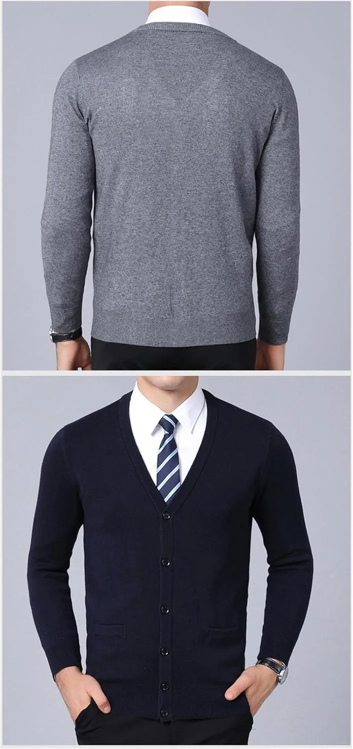 Men's Knitwear Cardigan Solid V Neck Sweater Coat Casual Slim Fit Jumpers