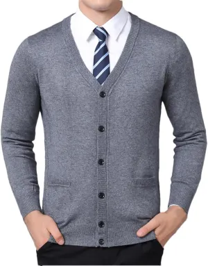 Men's Knitwear Cardigan Solid V Neck Sweater Coat Casual Slim Fit Jumpers
