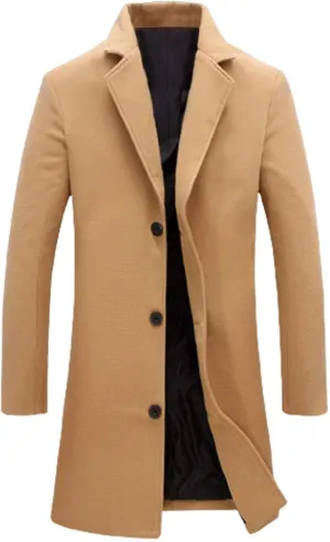Men's Oversized Casual Notched Collar Long Pea Coats Single Breasted Business Overcoats Warm Thicken Trench Coats
