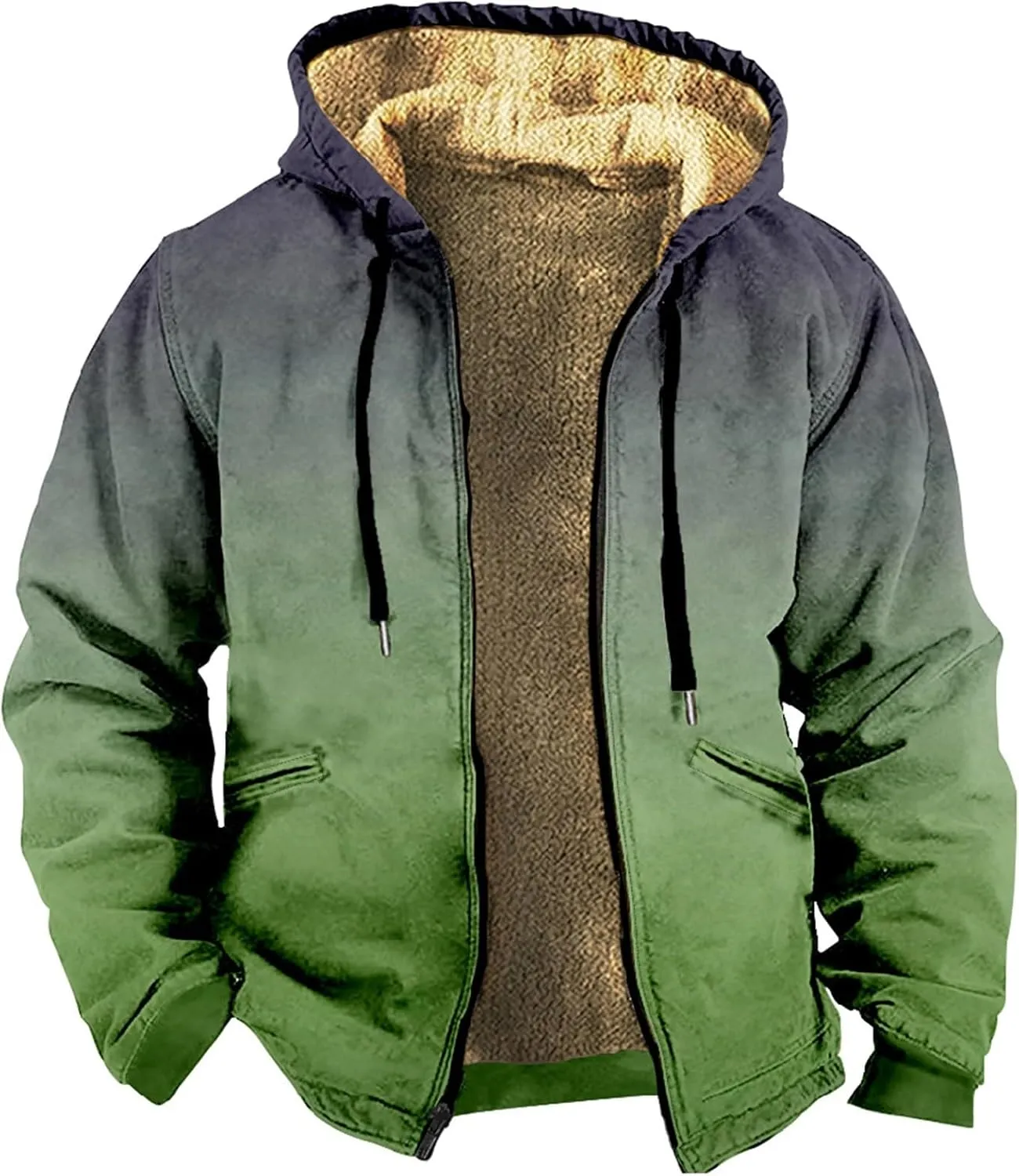 Mens Patchwork Flannel Hooded Jackets Zip Up Sherpa Fleece Lined Warm Hoodies Big and Tall Fuzzy Winter Coats