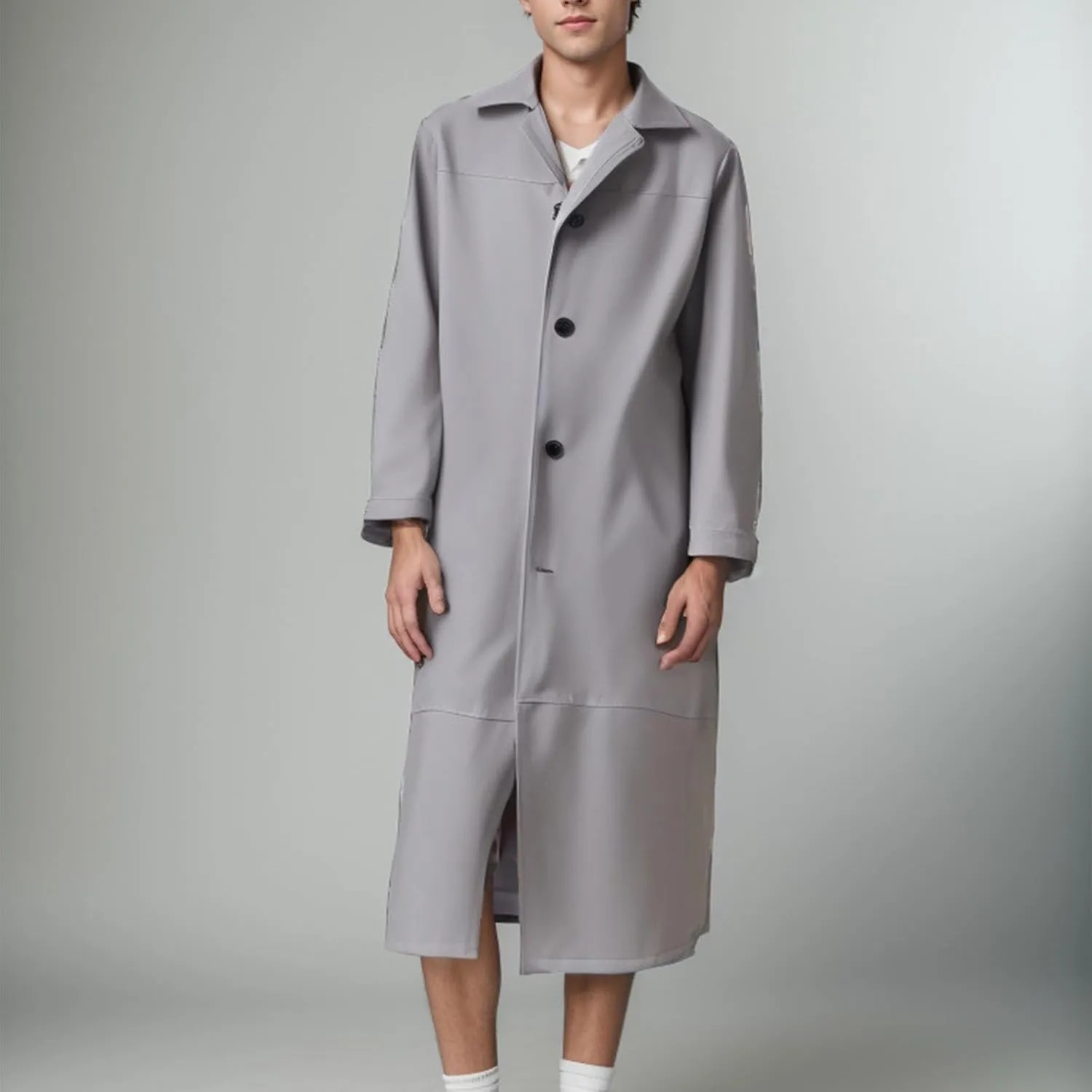 Men's Retro Faux Leather Trench Coat Full Length Classic Steampunk Gothic Overcoat Vintage Open Front Cardigan Jacket