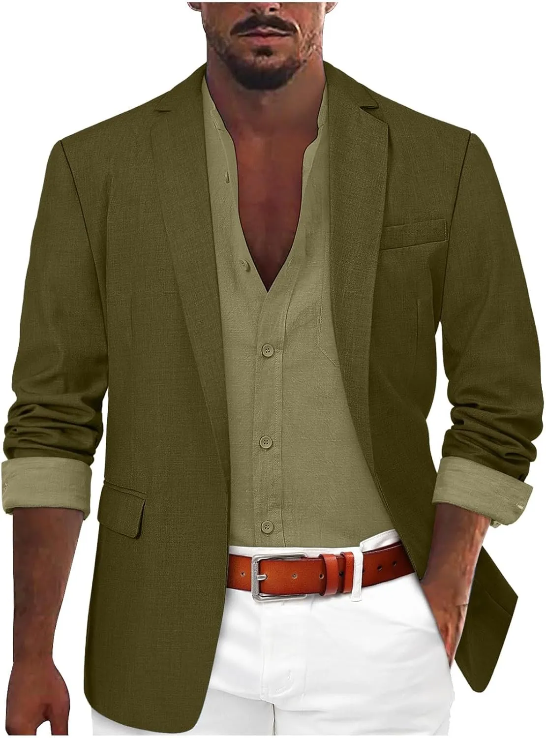 Mens Slim Fit Lightweight Linen Jacket Tailored Blazer Sport Coat One Button Business Suit Jackets Stylish Daily Suits