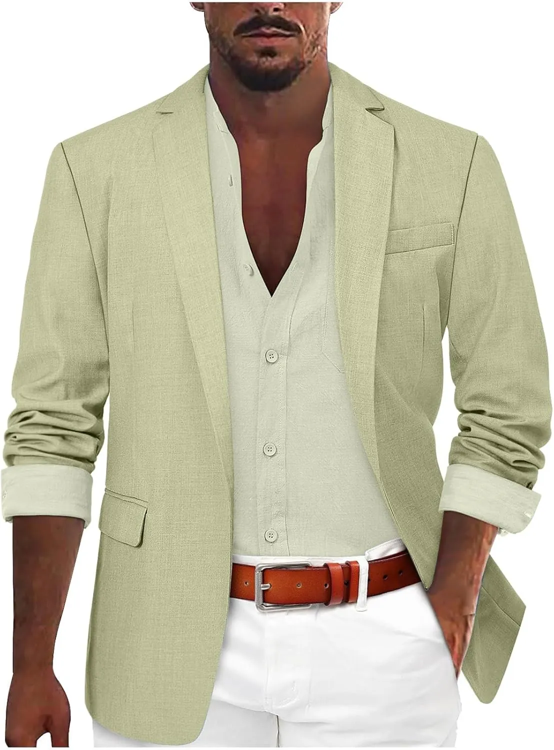 Mens Slim Fit Lightweight Linen Jacket Tailored Blazer Sport Coat One Button Business Suit Jackets Stylish Daily Suits