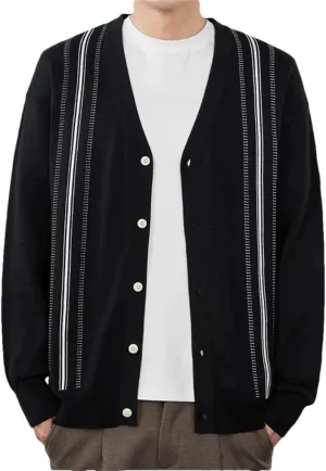 Men's Streetwear Retro Long Sleeve Cardigan Sweater Patchwork Leisure V Neck Button-Down Knitwear