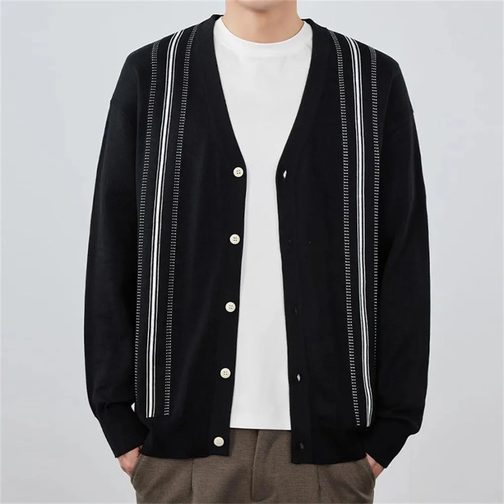 Men's Streetwear Retro Long Sleeve Cardigan Sweater Patchwork Leisure V Neck Button-Down Knitwear