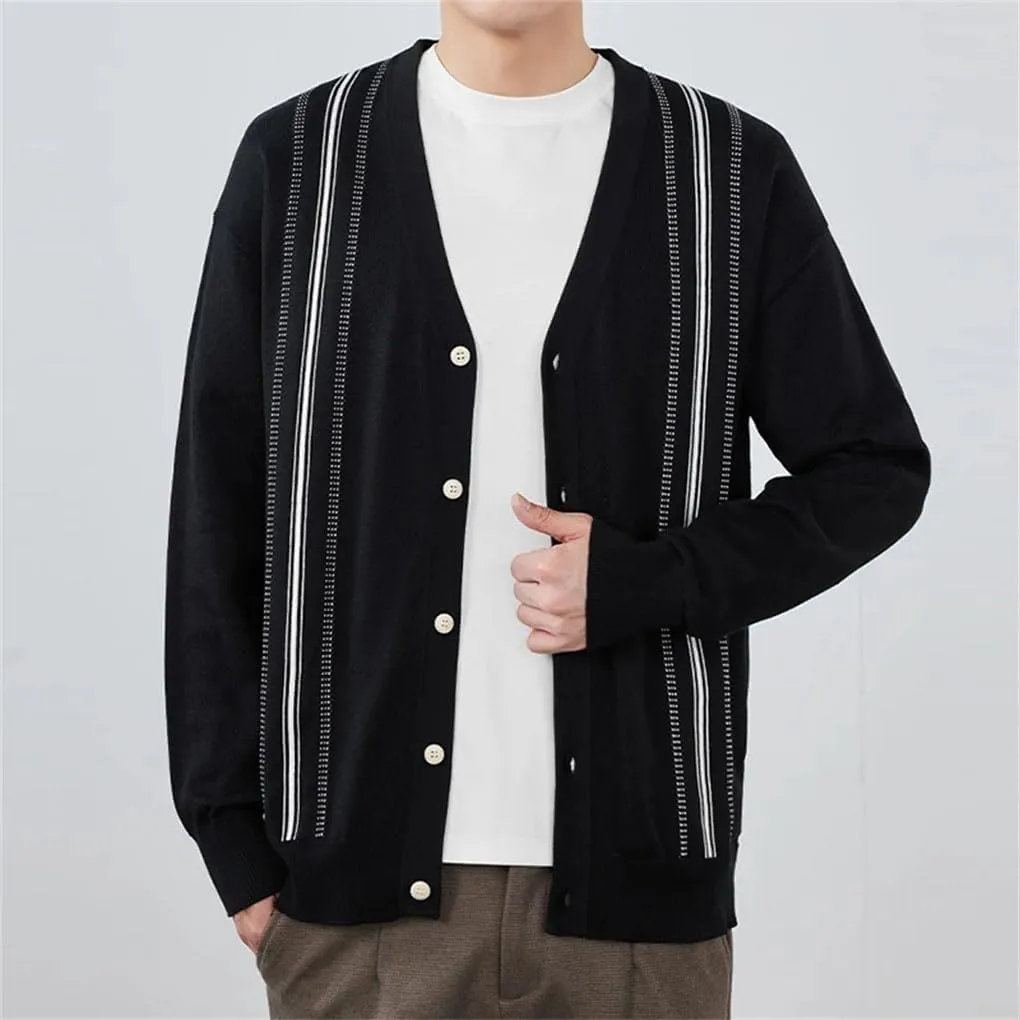 Men's Streetwear Retro Long Sleeve Cardigan Sweater Patchwork Leisure V Neck Button-Down Knitwear