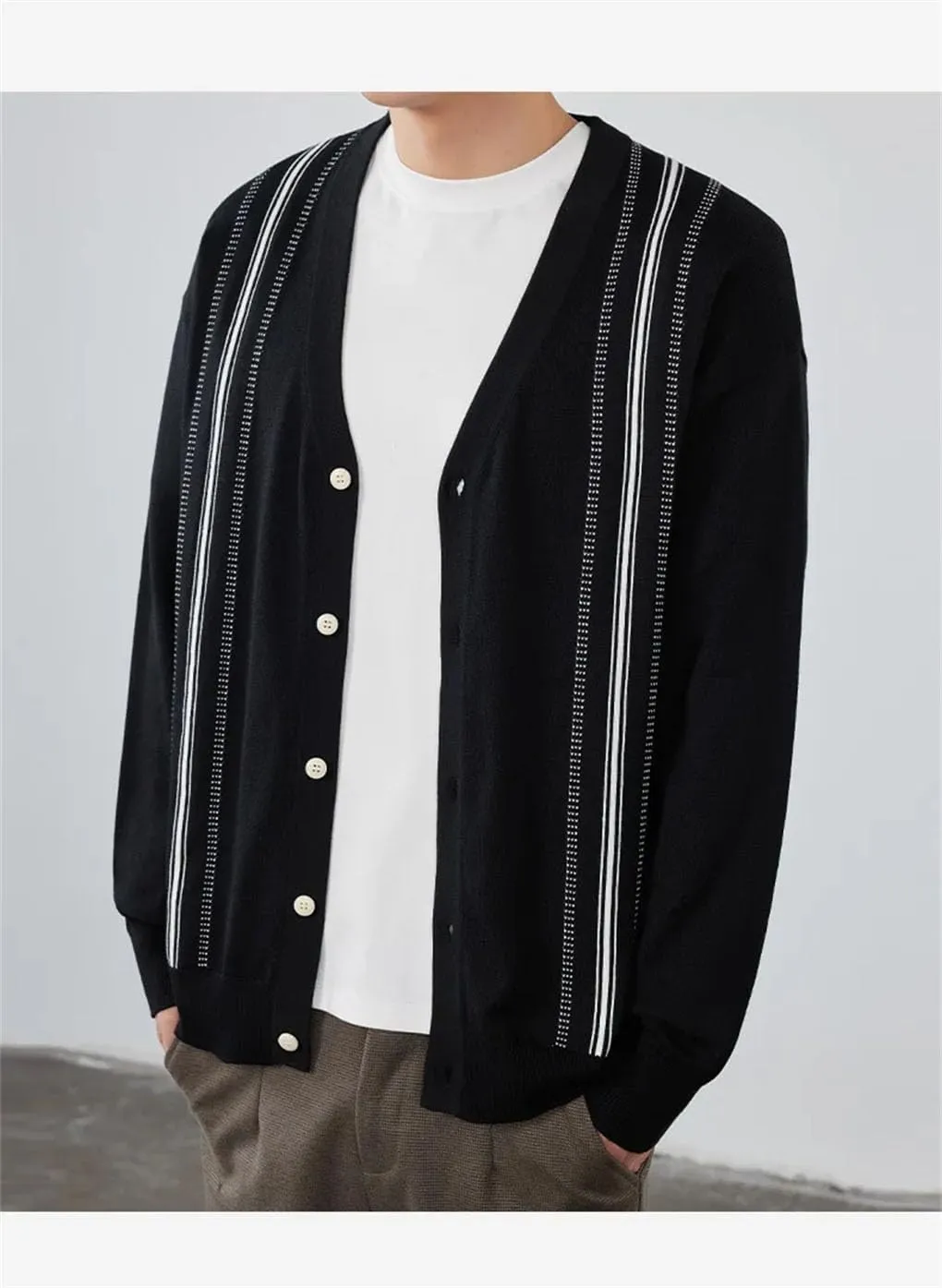 Men's Streetwear Retro Long Sleeve Cardigan Sweater Patchwork Leisure V Neck Button-Down Knitwear